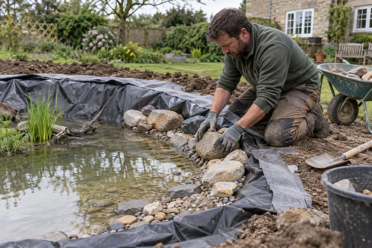 Garden pond installation work