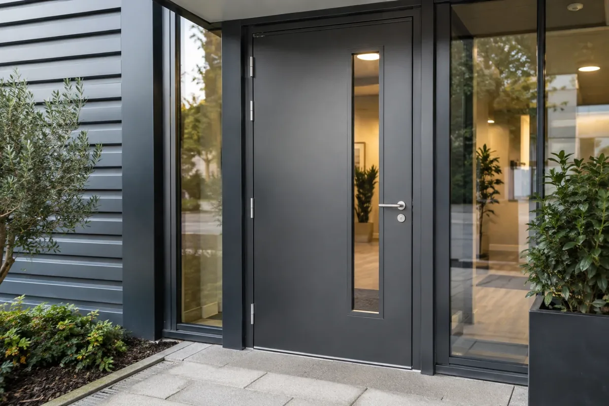 Glazed steel security entrance door
