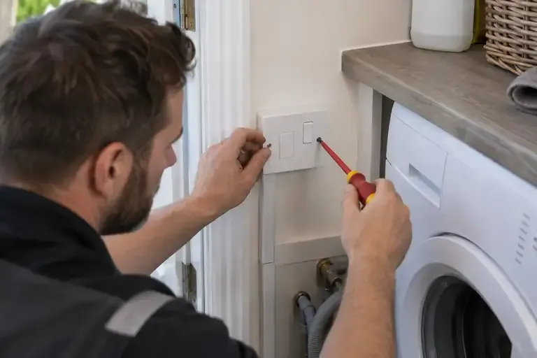 Fused spur installation: a professional electrician assessing or carrying out the electrical work.