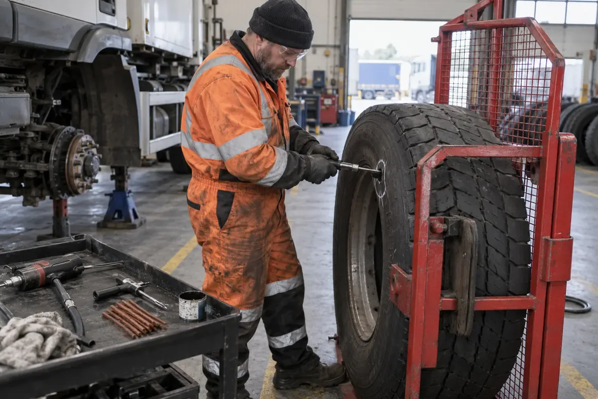 HGV Tyre Repair in the Workshop