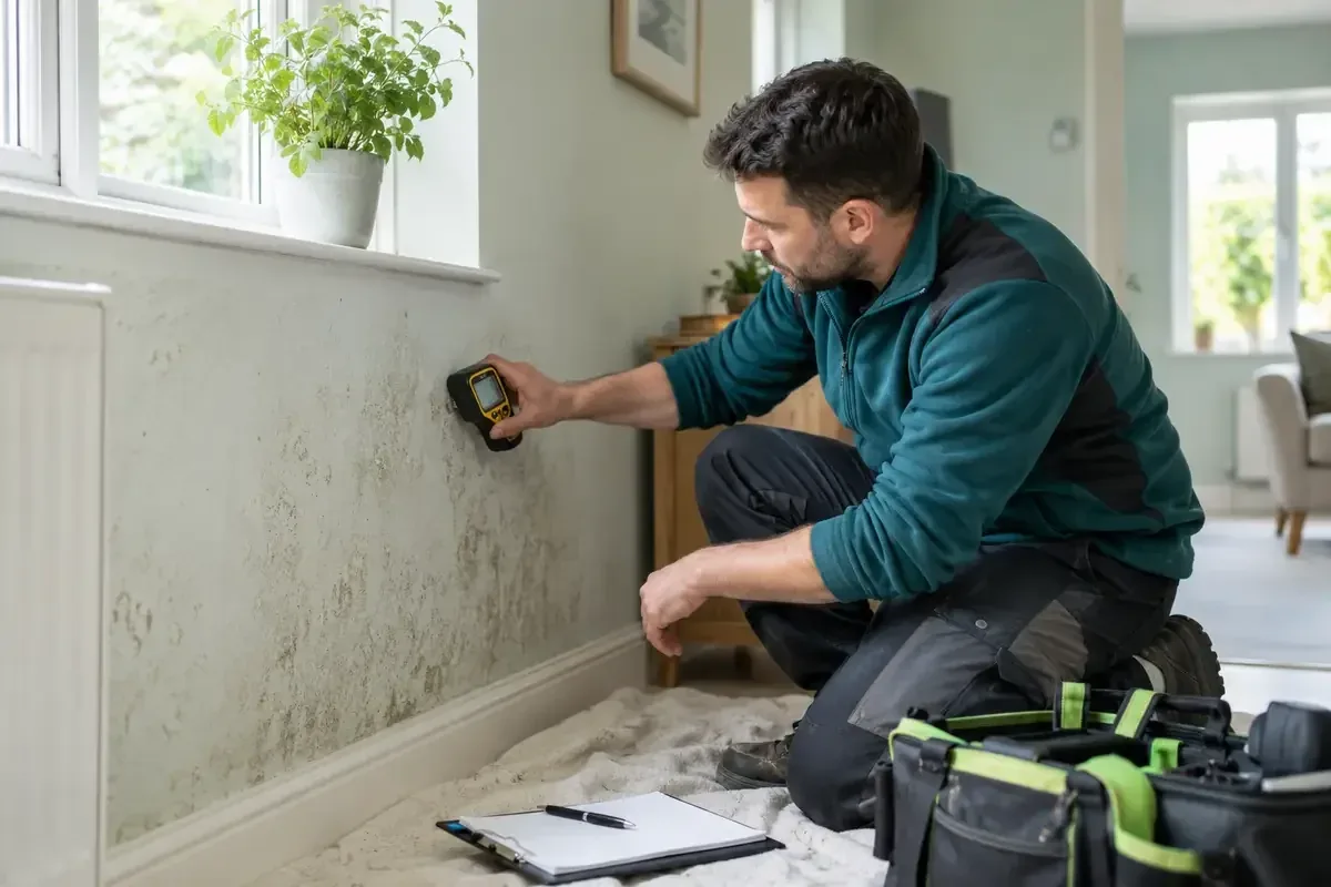Damp-Proofing Specialist Measuring Wall Moisture