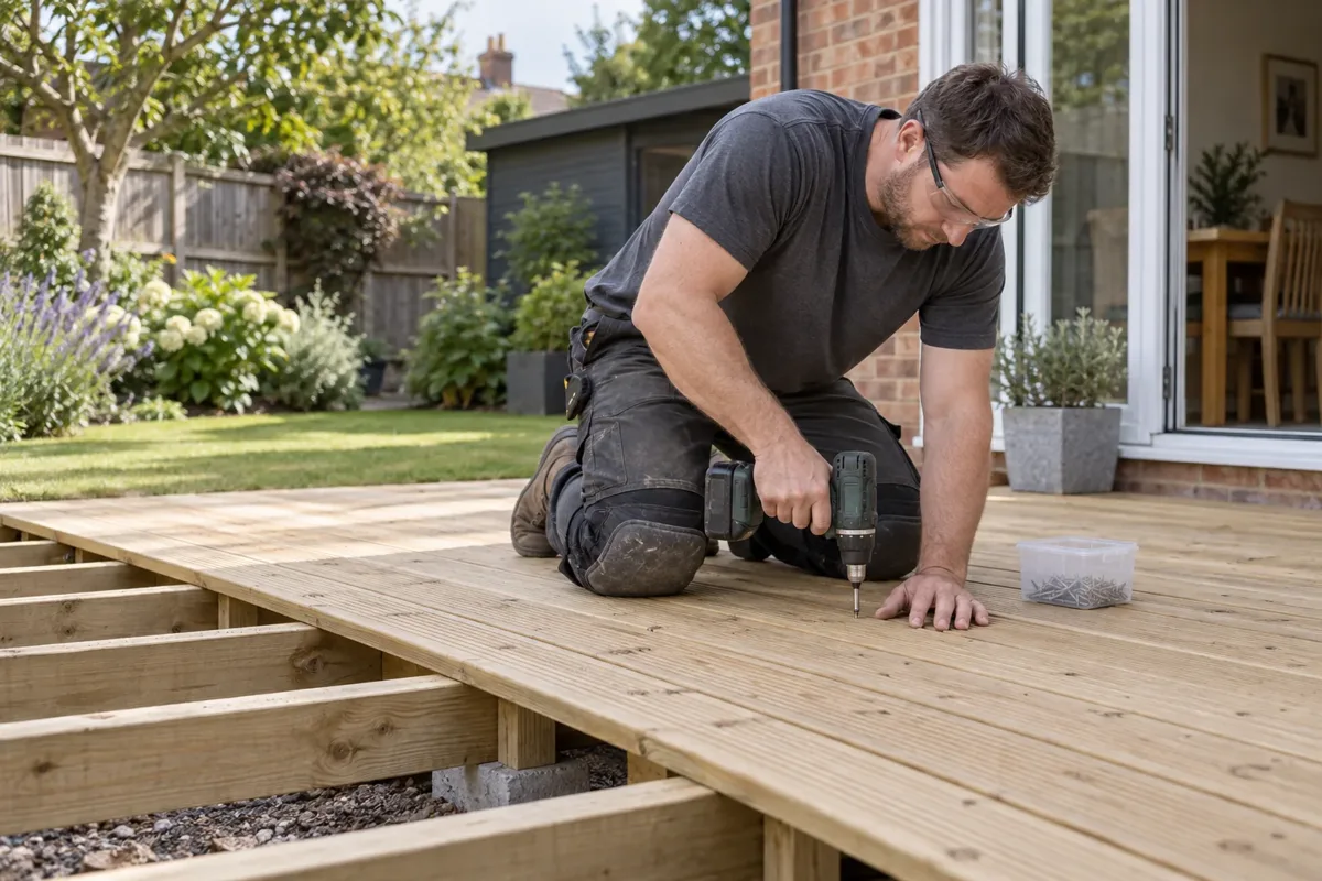 Timber decking installation work
