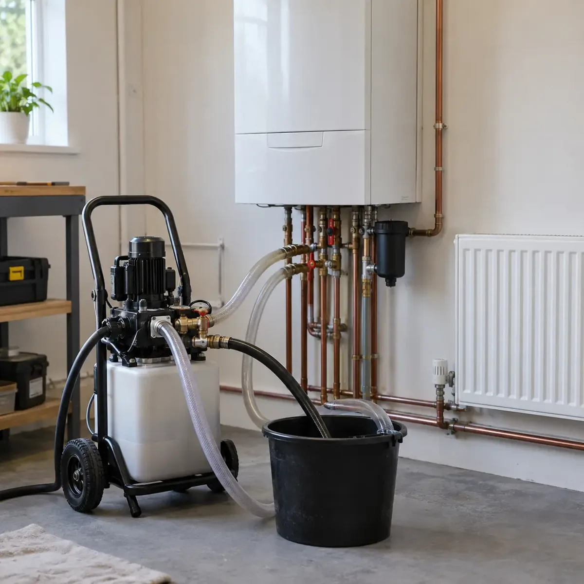 Original AI illustration of boiler and system flushing